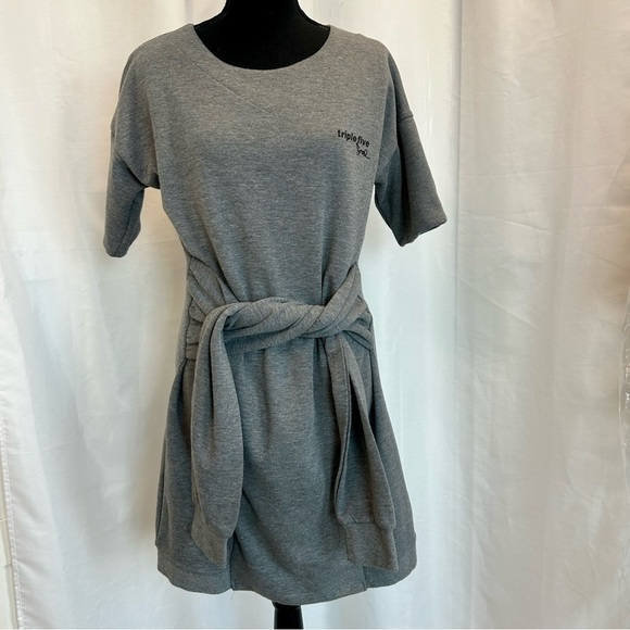 TRIPLE Five Soul heather gray tie front sweatshirt sweater dress Sz L - Picture 2 of 14